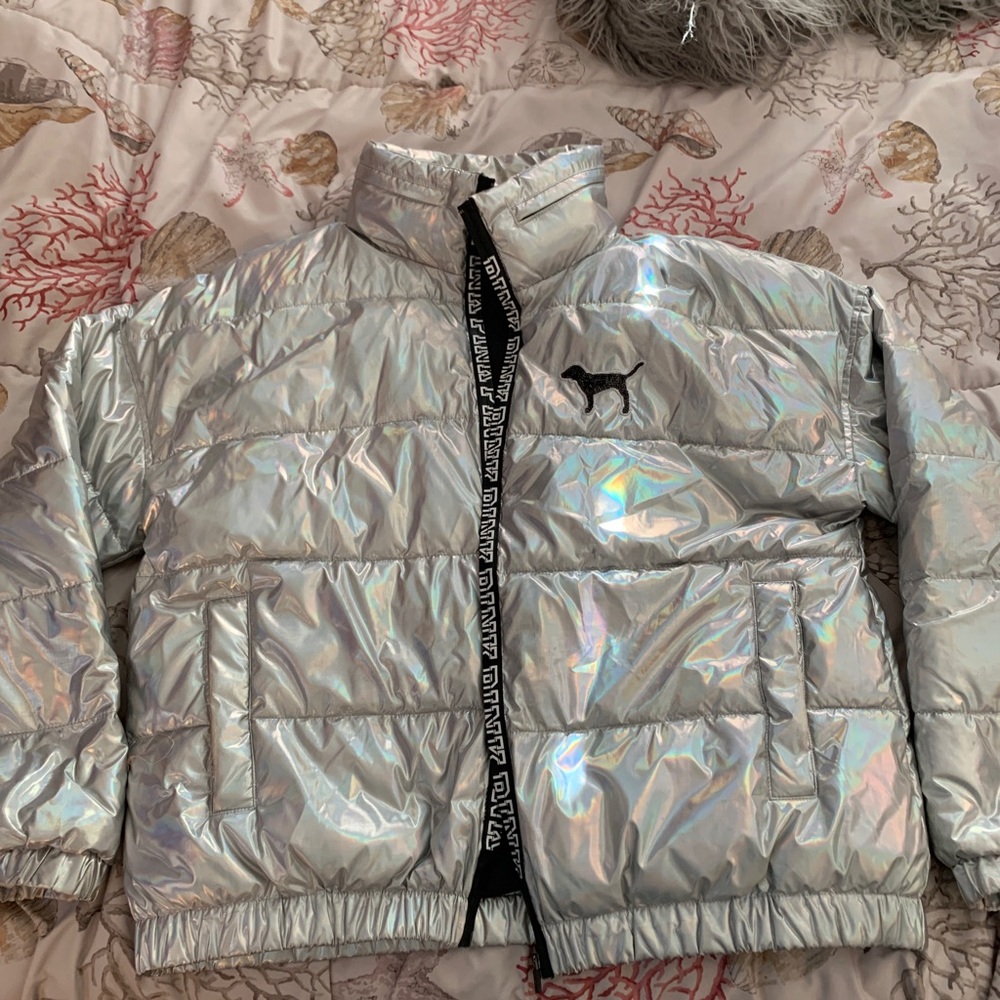 SOLD!  Sz LARGE VS Pink Holo Love Pink Puffer Coat